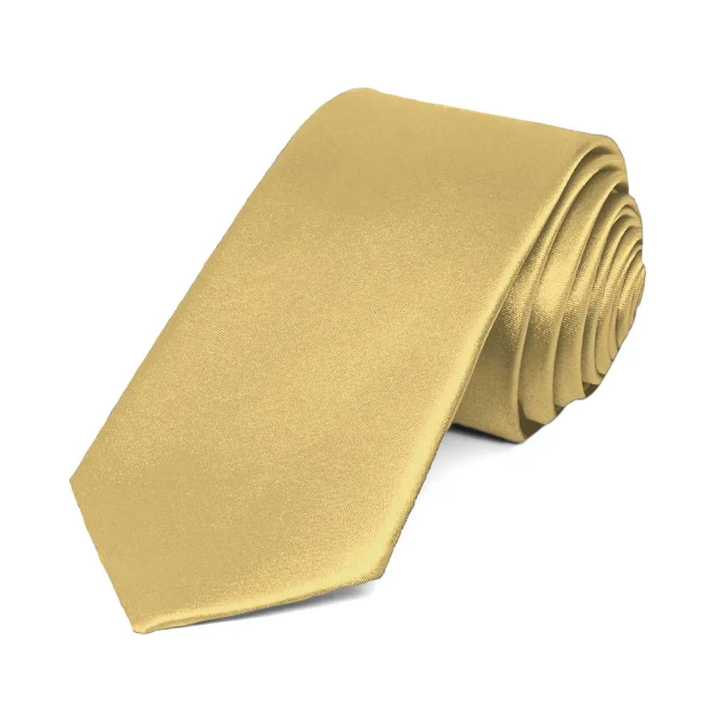 Pale Gold Slim Solid Color Necktie, 2.5" Width sold by TieMart