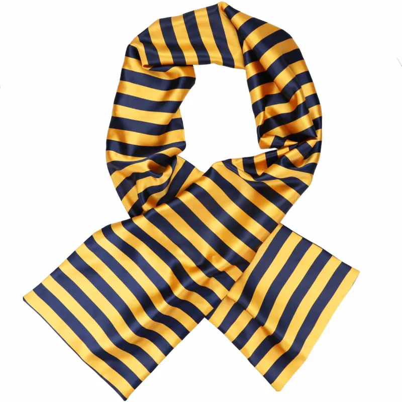 Navy Blue and Gold Bar Striped Scarf sold by TieMart