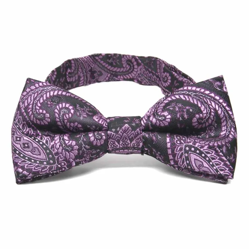 Eggplant Clara Paisley Band Collar Bow Tie sold by TieMart