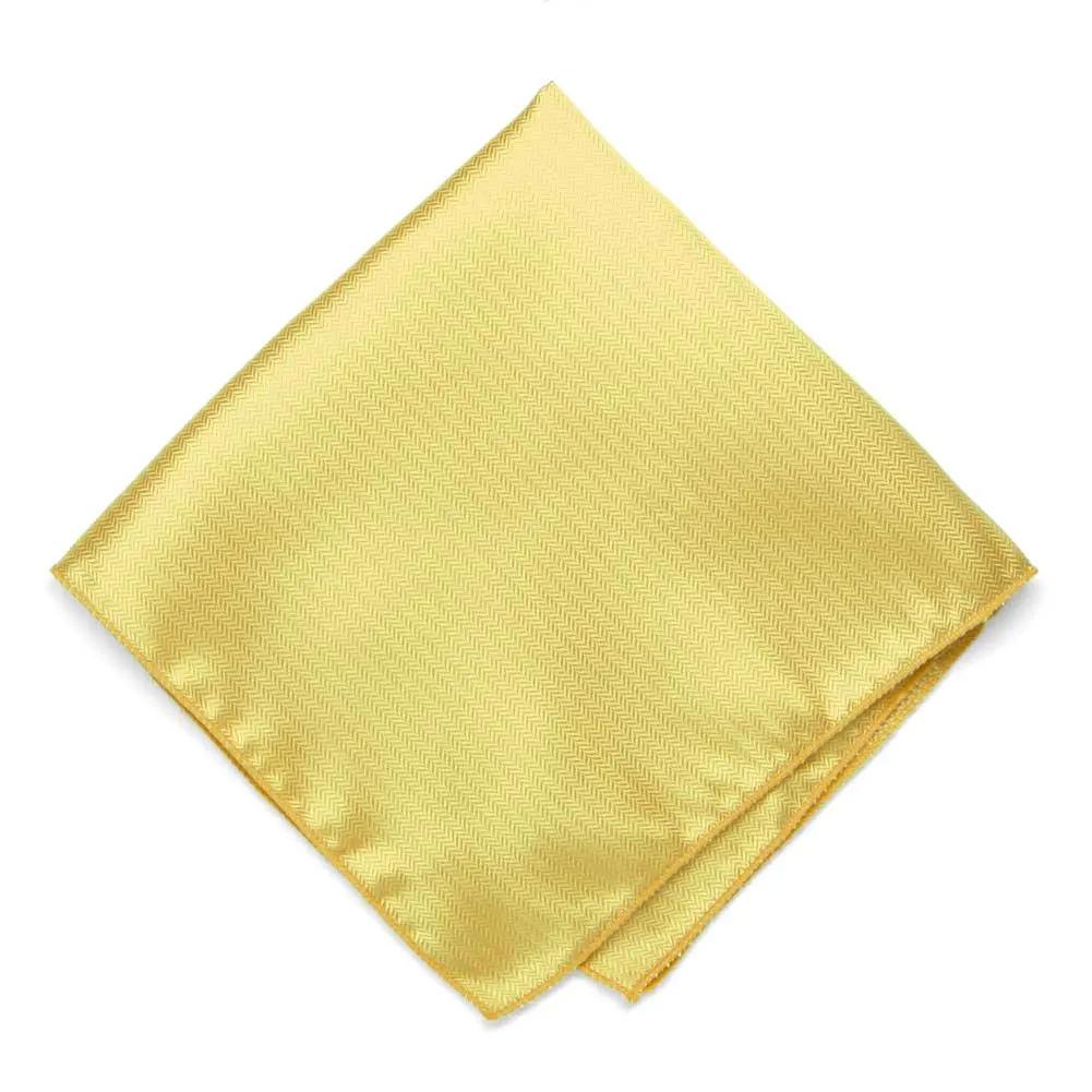 Butter Yellow Herringbone Silk Pocket Square sold by TieMart