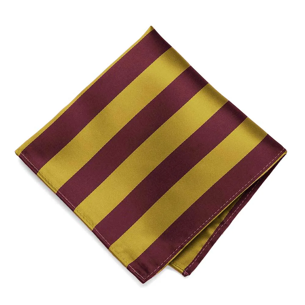 Maroon and Gold Striped Pocket Square sold by TieMart