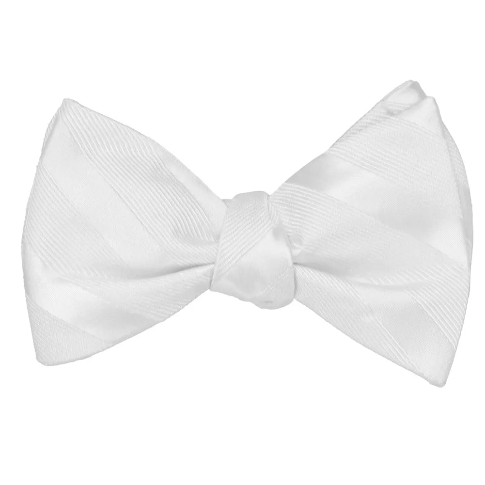 White Elite Striped Self-Tie Bow Tie sold by TieMart product image thumbnail 2