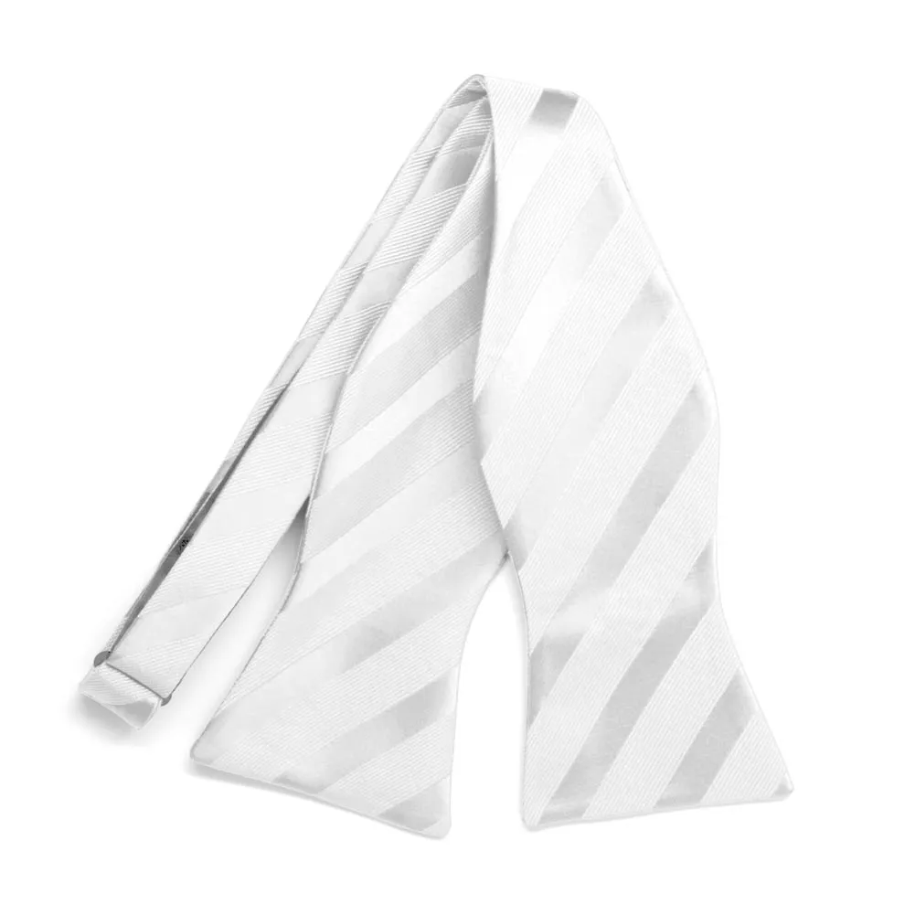 White Elite Striped Self-Tie Bow Tie sold by TieMart