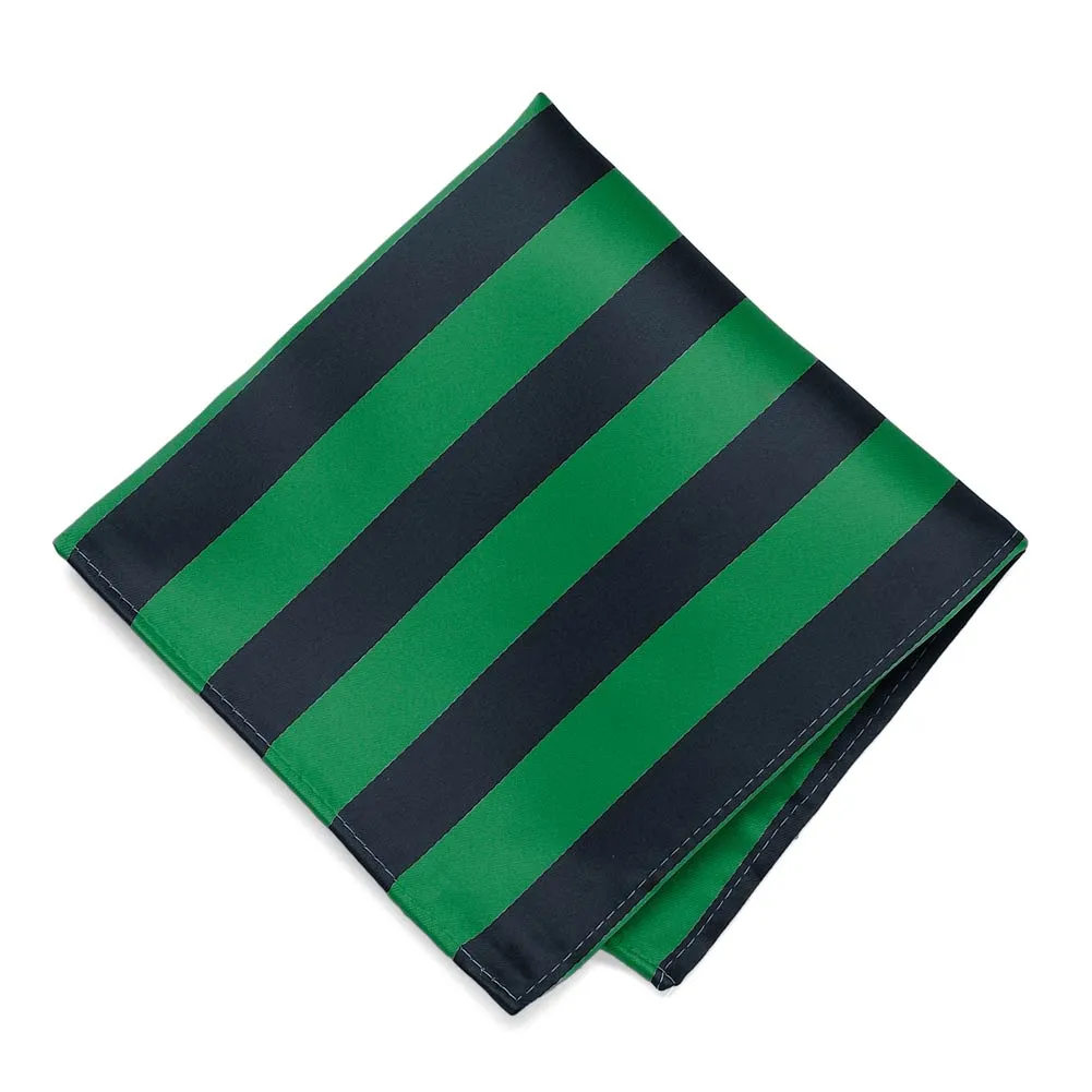 Kelly Green and Navy Blue Striped Pocket Square sold by TieMart
