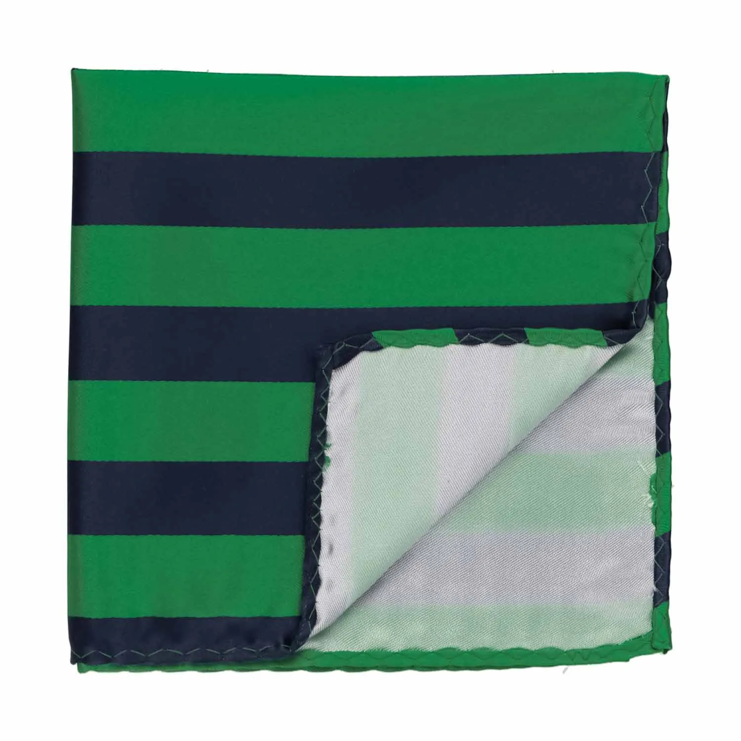 Kelly Green and Navy Blue Striped Pocket Square sold by TieMart product image thumbnail 2