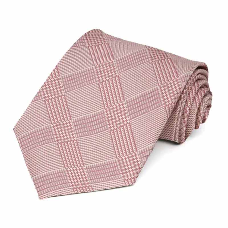 Cameo Pink Michael Glen Plaid Extra Long Necktie sold by TieMart