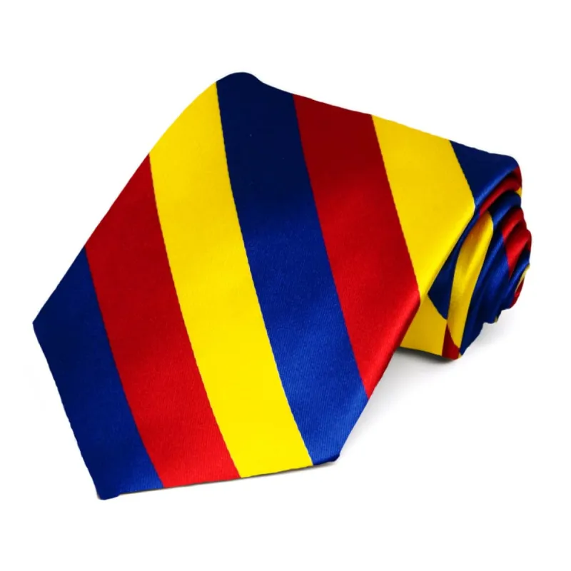 Red, Royal Blue and Yellow Striped Tie sold by TieMart