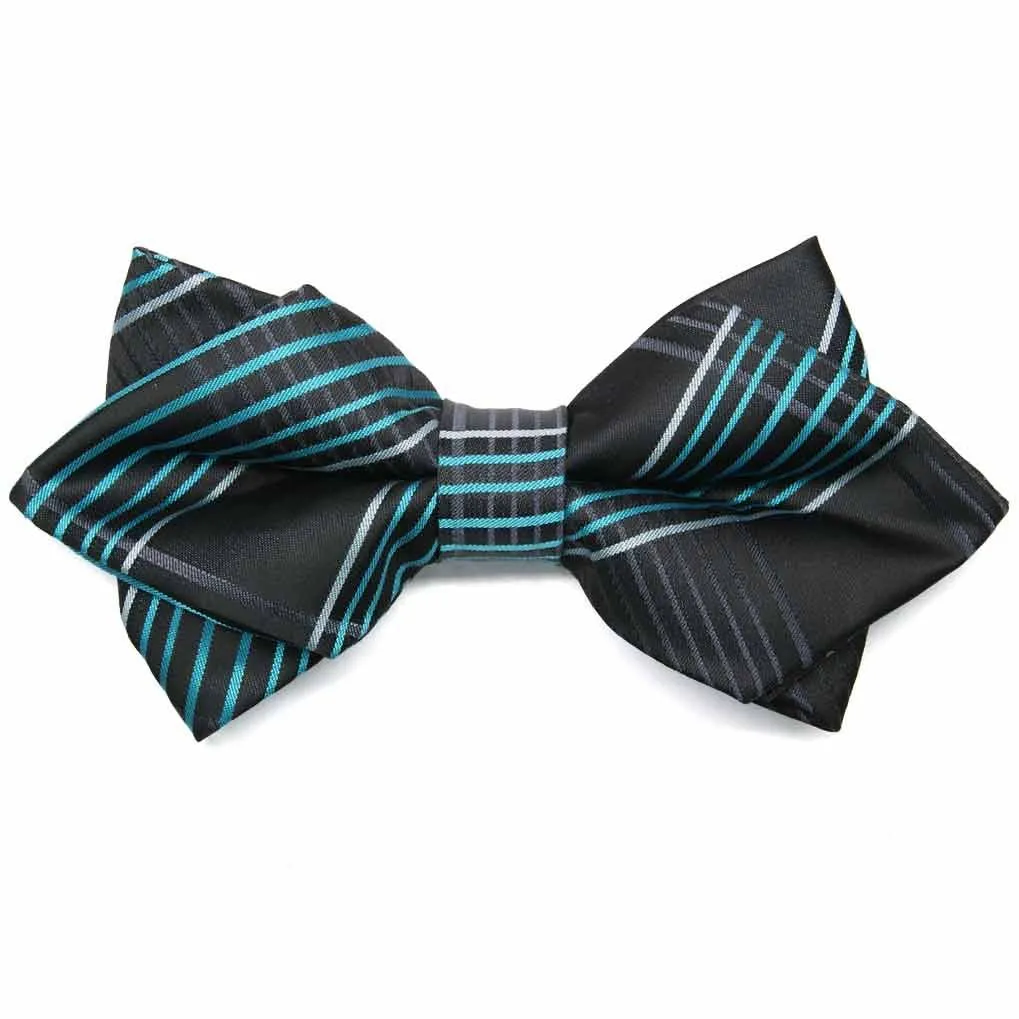 Turquoise Jeffrey Plaid Diamond Tip Bow Tie sold by TieMart