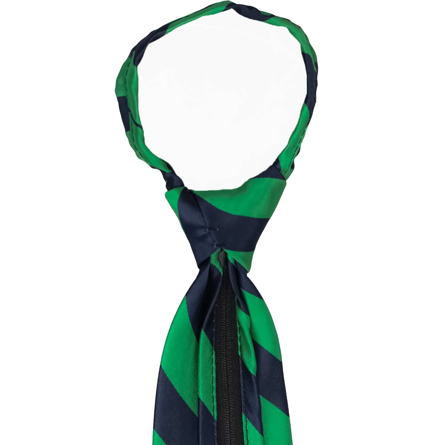 Kelly Green and Navy Blue Striped Zipper Tie sold by TieMart product image thumbnail 4