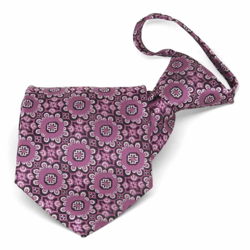 Deep Magenta Emma Floral Pattern Zipper Tie sold by TieMart
