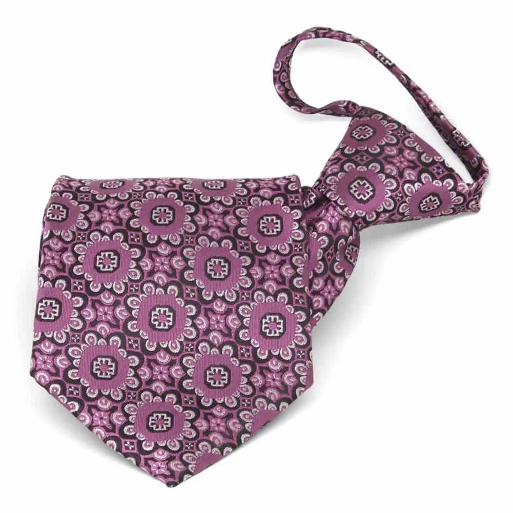 Deep Magenta Emma Floral Pattern Zipper Tie sold by TieMart