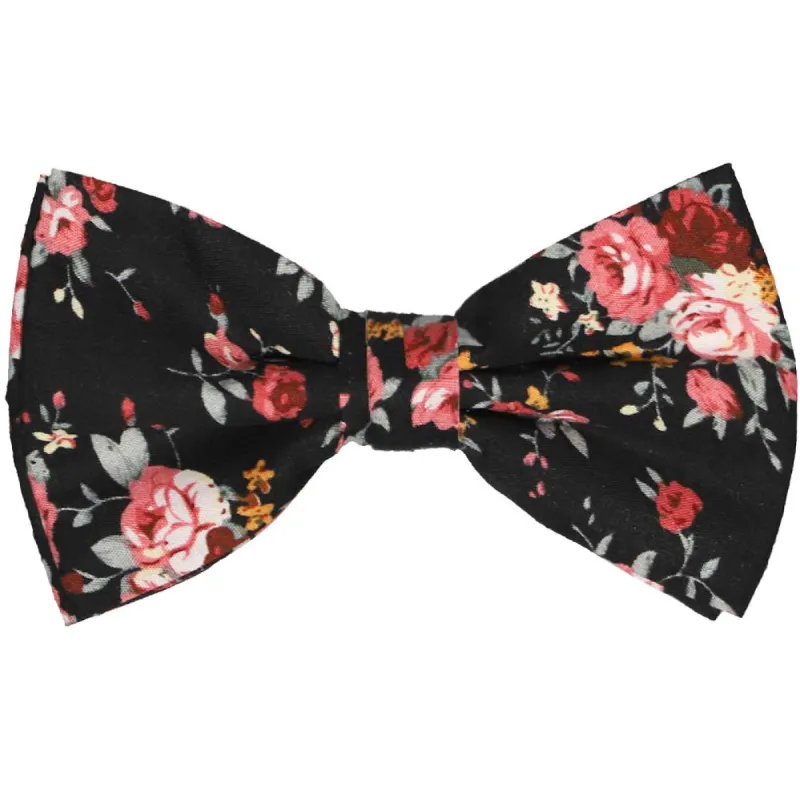 Black and Coral Arcata Floral Bow Tie sold by TieMart