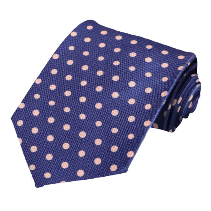 Dark Blue and Subtle Pink Polka Dot Necktie sold by TieMart