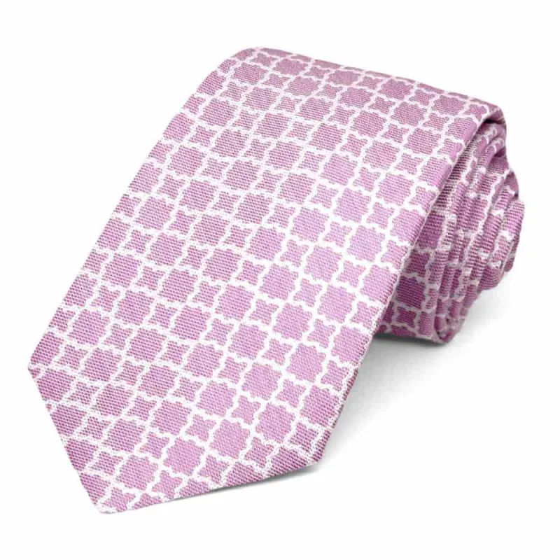 Magenta Moroccan Trellis Cotton/Silk Narrow Necktie, 3" Width sold by TieMart