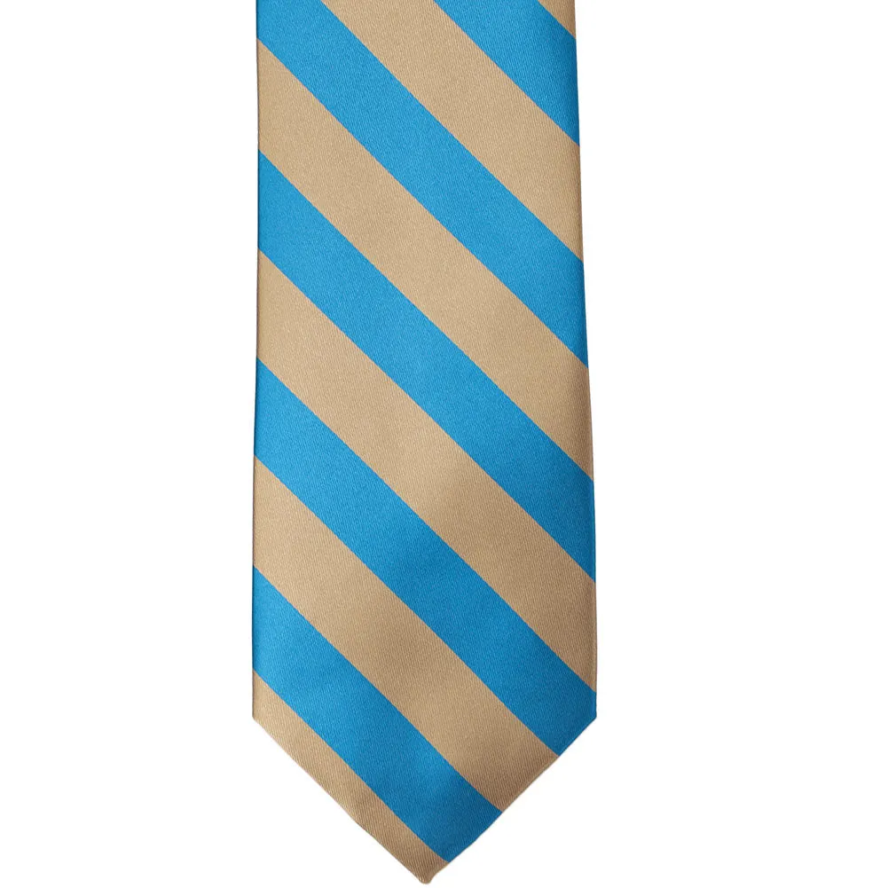 Peacock Blue and Tan Striped Tie sold by TieMart product image thumbnail 3