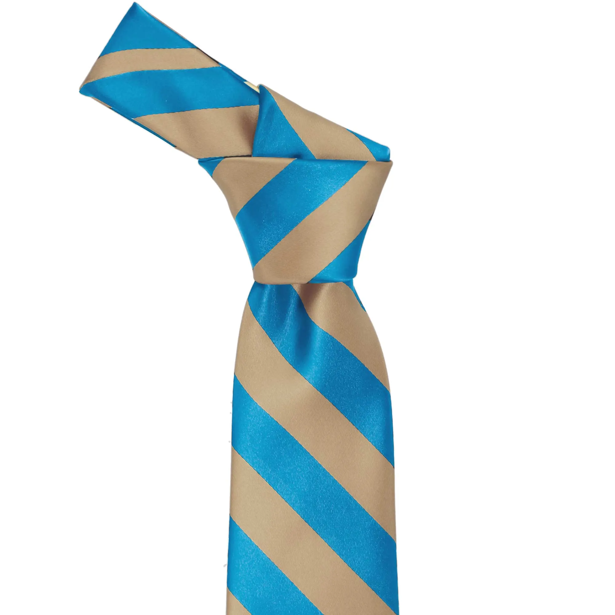 Peacock Blue and Tan Striped Tie sold by TieMart product image thumbnail 2