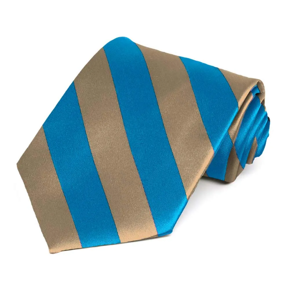 Peacock Blue and Tan Striped Tie sold by TieMart