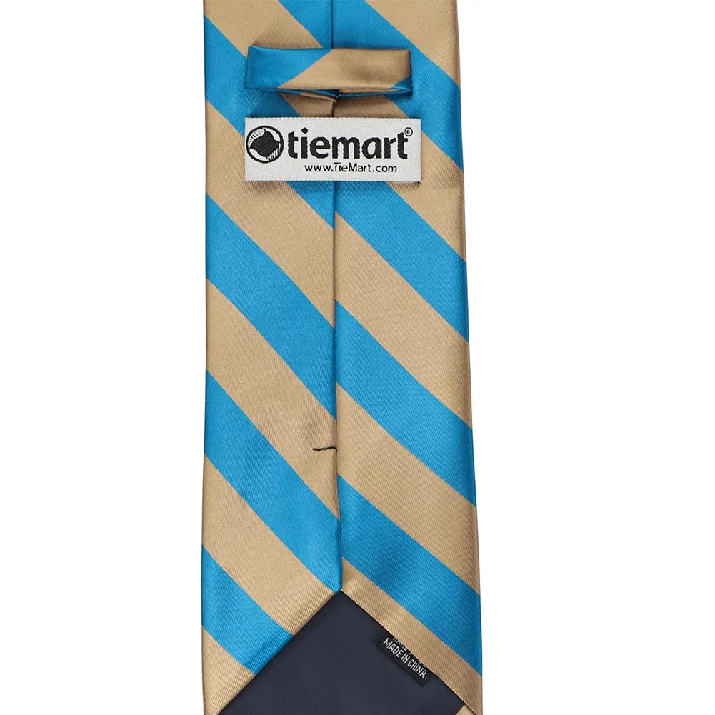 Peacock Blue and Tan Striped Tie sold by TieMart product image thumbnail 4