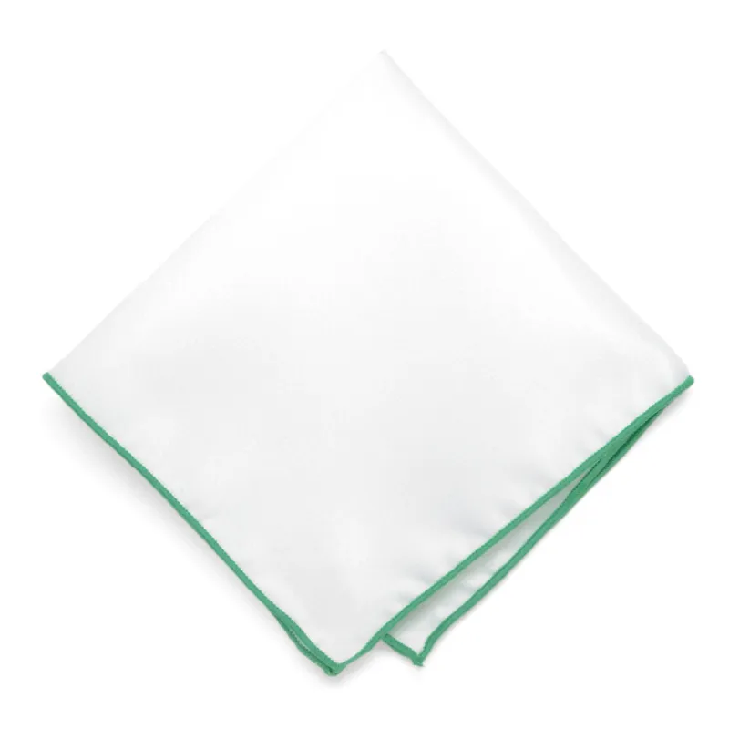 Emerald Green Tipped White Pocket Square sold by TieMart