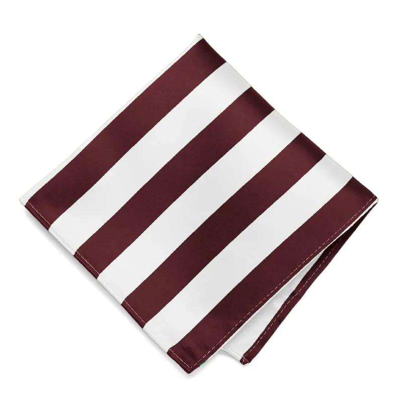 Burgundy and White Striped Pocket Square sold by TieMart