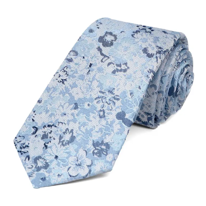 Steel Blue Member Floral Silk/Viscose Slim Necktie, 2.5" Width sold by TieMart