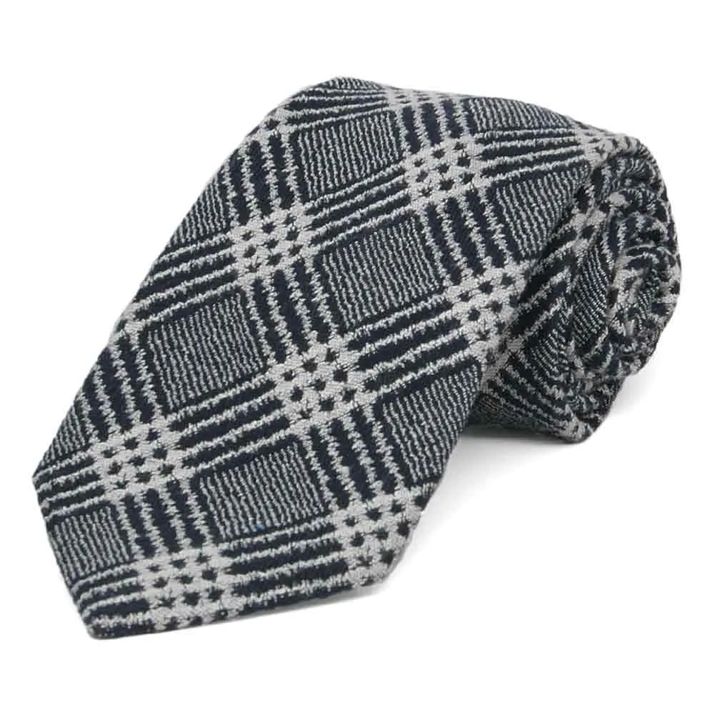 Black and Gray Admin Plaid Wool/Silk Necktie, 3" Width sold by TieMart