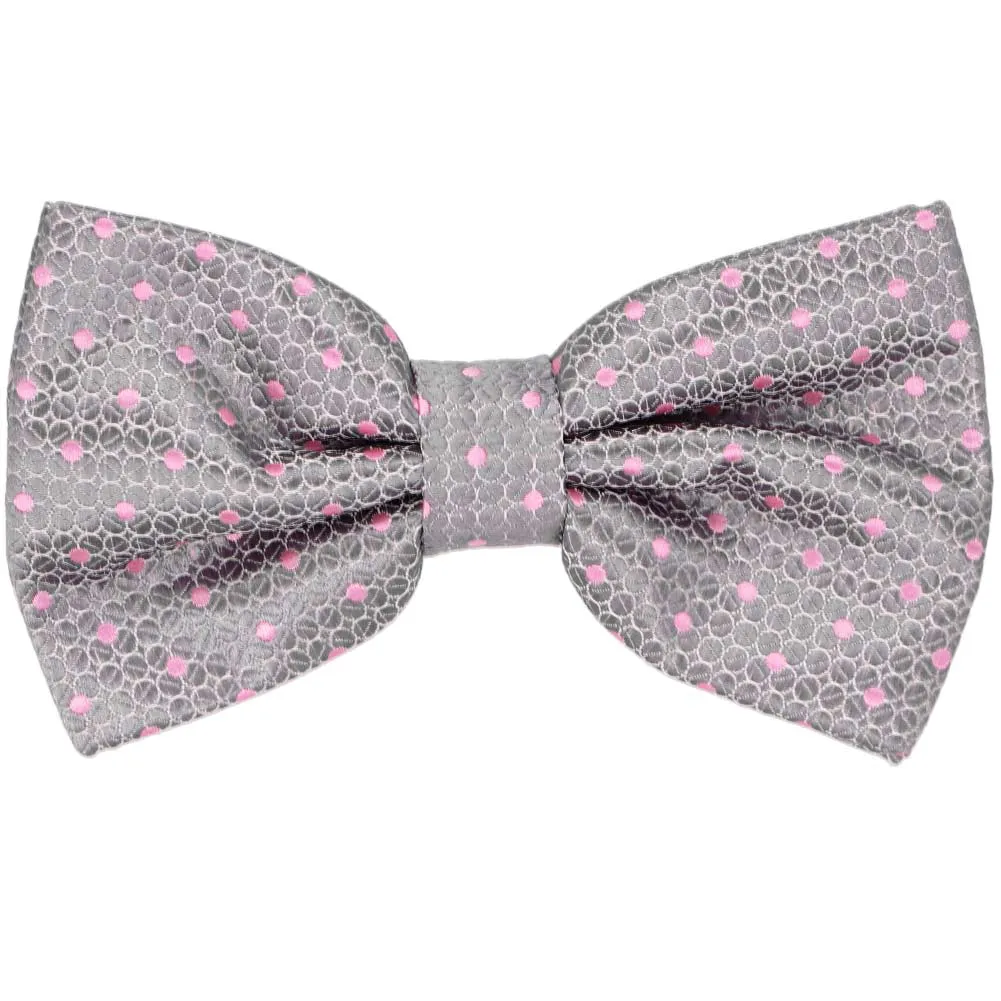 Light Silver and Pink Bamba Dot Bow Tie sold by TieMart