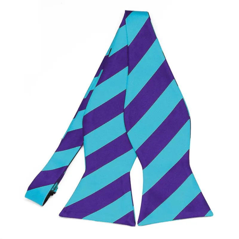 Dark Purple and Turquoise Striped Self-Tie Bow Tie sold by TieMart