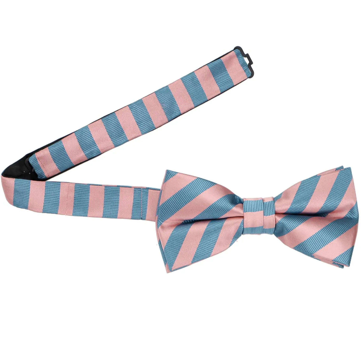 Dusty Pink and Blue Formal Striped Bow Tie sold by TieMart product image thumbnail 3