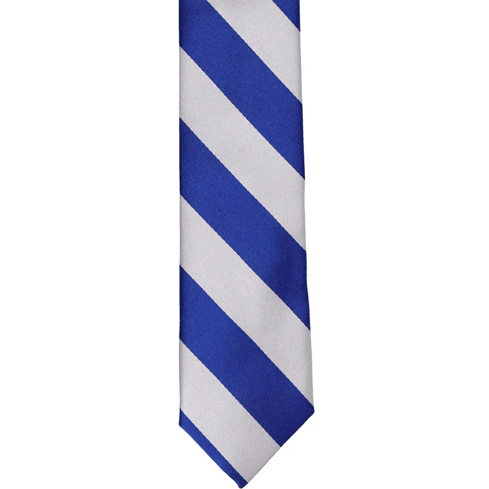Royal Blue and Silver Striped Skinny Tie, 2" Width sold by TieMart product image thumbnail 2