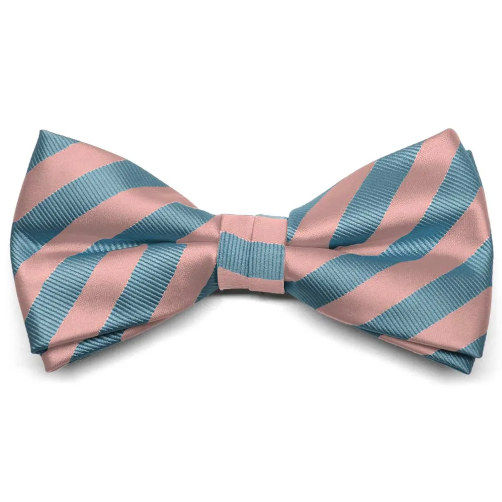 Dusty Pink and Blue Formal Striped Bow Tie sold by TieMart