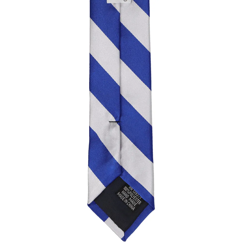 Royal Blue and Silver Striped Skinny Tie, 2" Width sold by TieMart product image thumbnail 4
