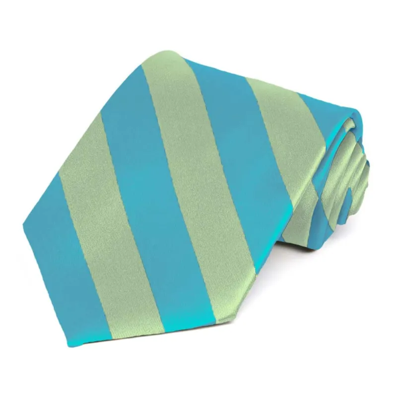 Turquoise and Clover Green Striped Tie sold by TieMart