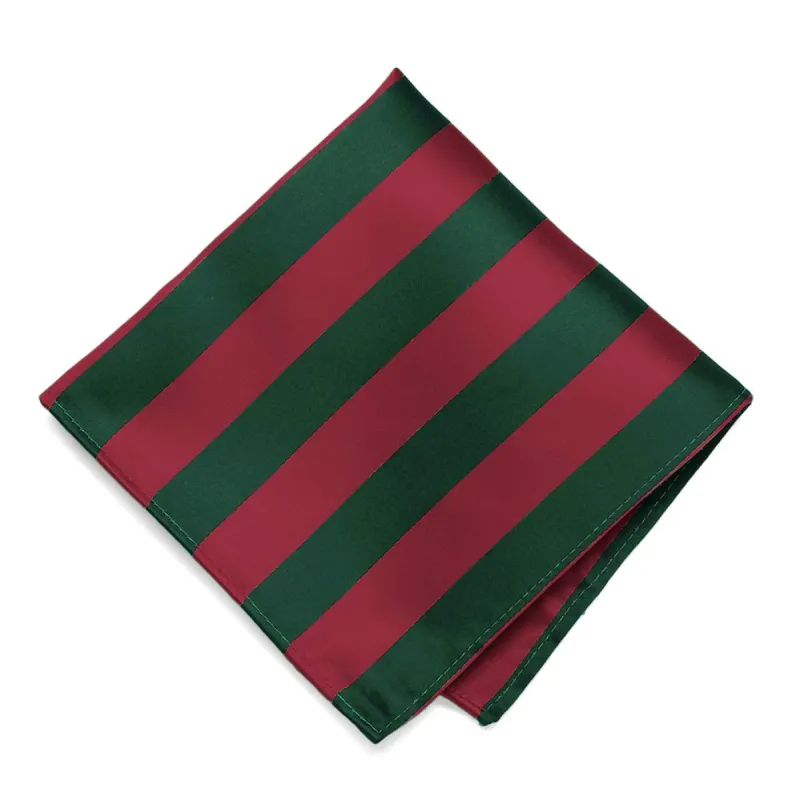 Crimson Red and Hunter Green Striped Pocket Square sold by TieMart