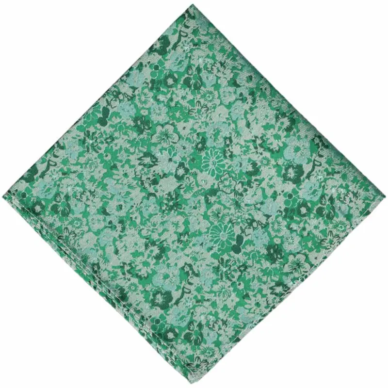 Green Member Floral Silk/Viscose Pocket Square sold by TieMart