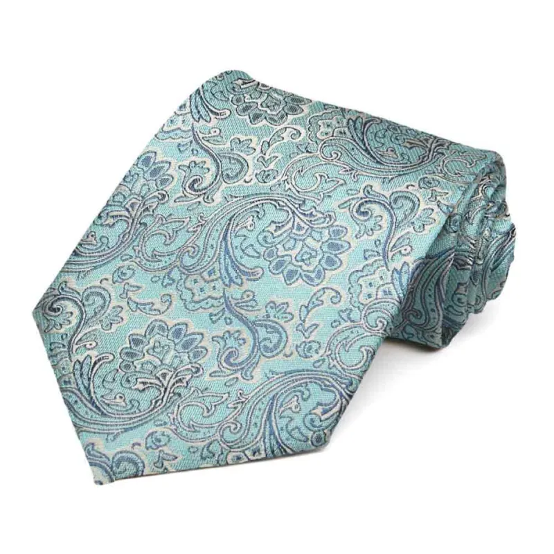 Pool Blue Kingsman Paisley Cotton/Silk Necktie sold by TieMart