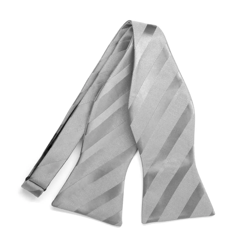 Silver Elite Striped Self-Tie Bow Tie sold by TieMart