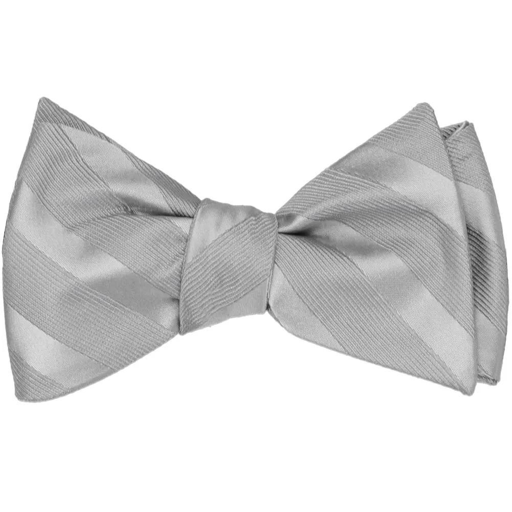 Silver Elite Striped Self-Tie Bow Tie sold by TieMart product image thumbnail 2