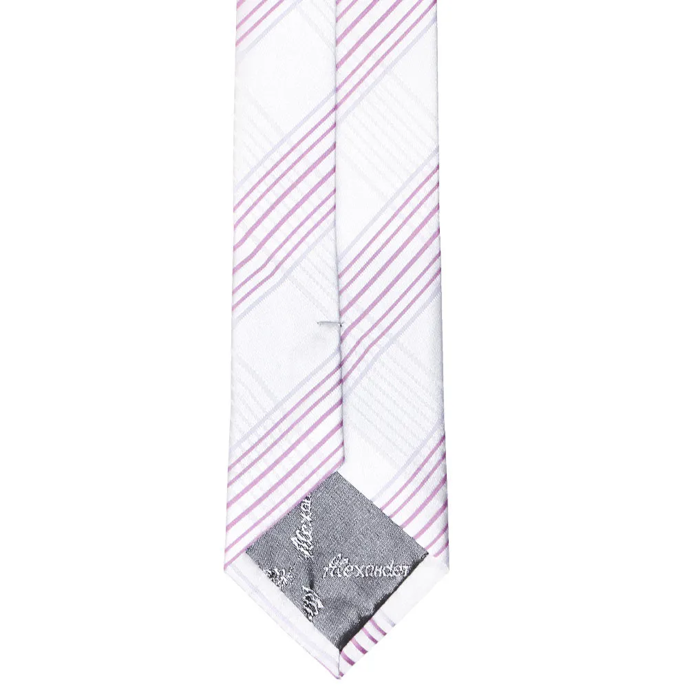 White Jeffrey Plaid Slim Necktie, 2.5" Width sold by TieMart product image thumbnail 3
