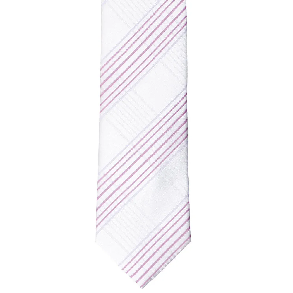 White Jeffrey Plaid Slim Necktie, 2.5" Width sold by TieMart product image thumbnail 2