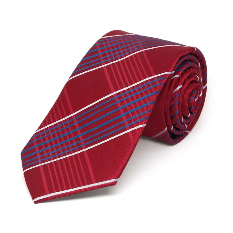 Dark Red Jeffrey Plaid Slim Necktie, 2.5" Width sold by TieMart