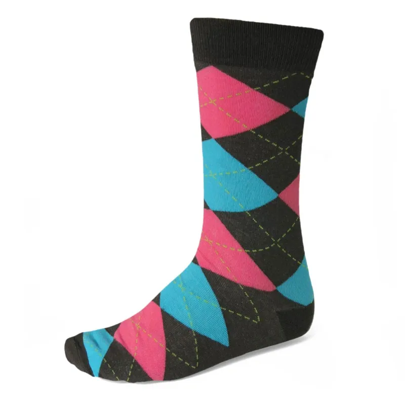 Men's Graphite Gray and Turquoise Argyle Socks sold by TieMart