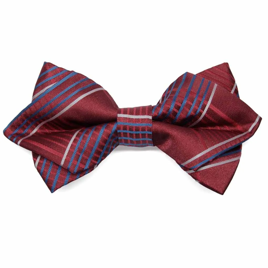 Dark Crimson Jeffrey Plaid Diamond Tip Bow Tie sold by TieMart