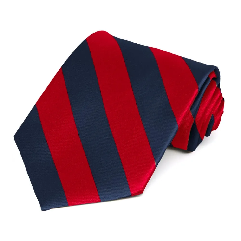 Red and Navy Blue Extra Long Striped Tie sold by TieMart
