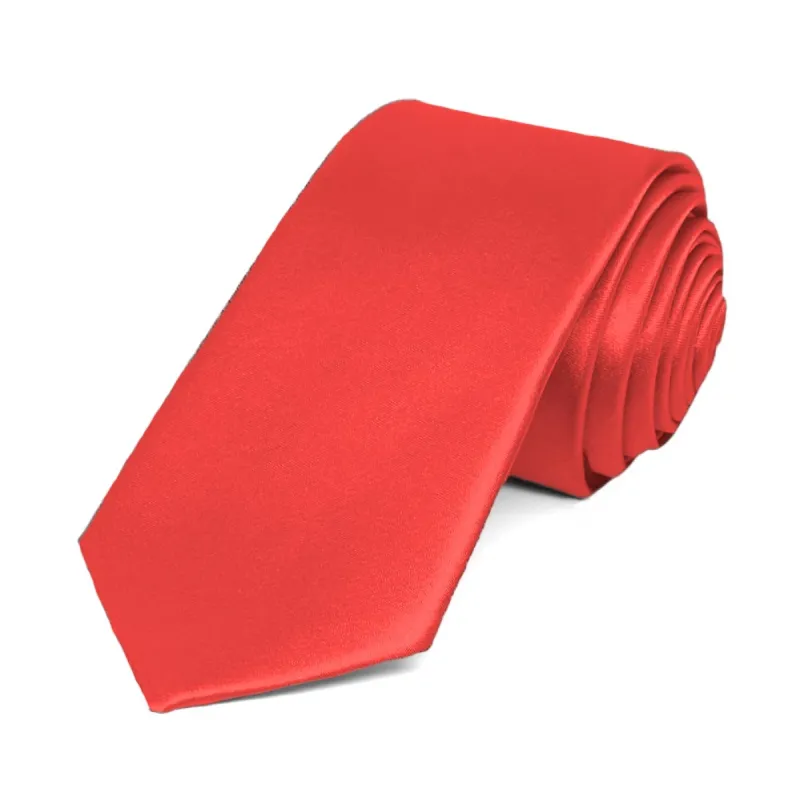 Poppy Red Slim Solid Color Necktie, 2.5" Width sold by TieMart