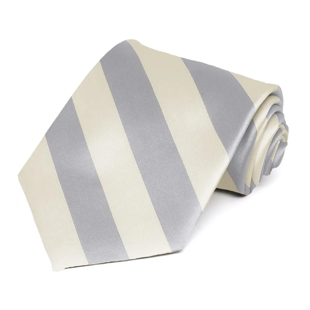Silver and Ivory Striped Tie sold by TieMart