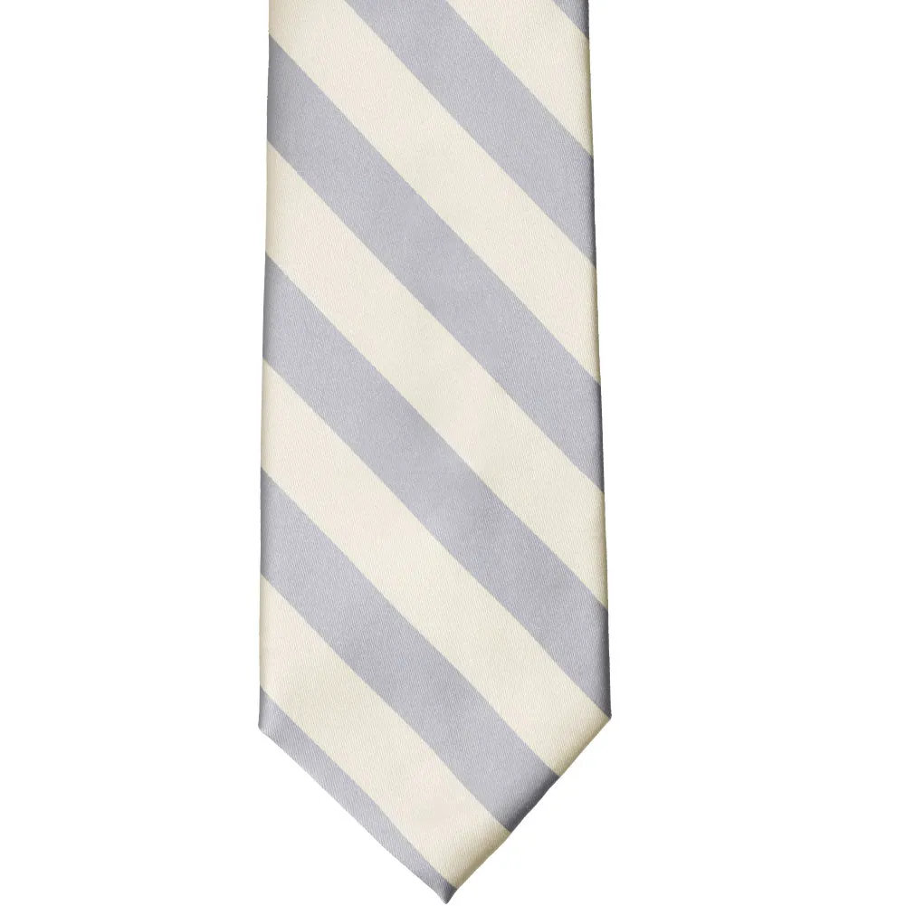Silver and Ivory Striped Tie sold by TieMart product image thumbnail 3