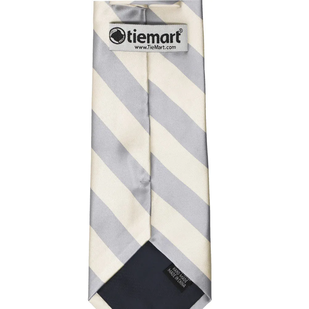 Silver and Ivory Striped Tie sold by TieMart product image thumbnail 4