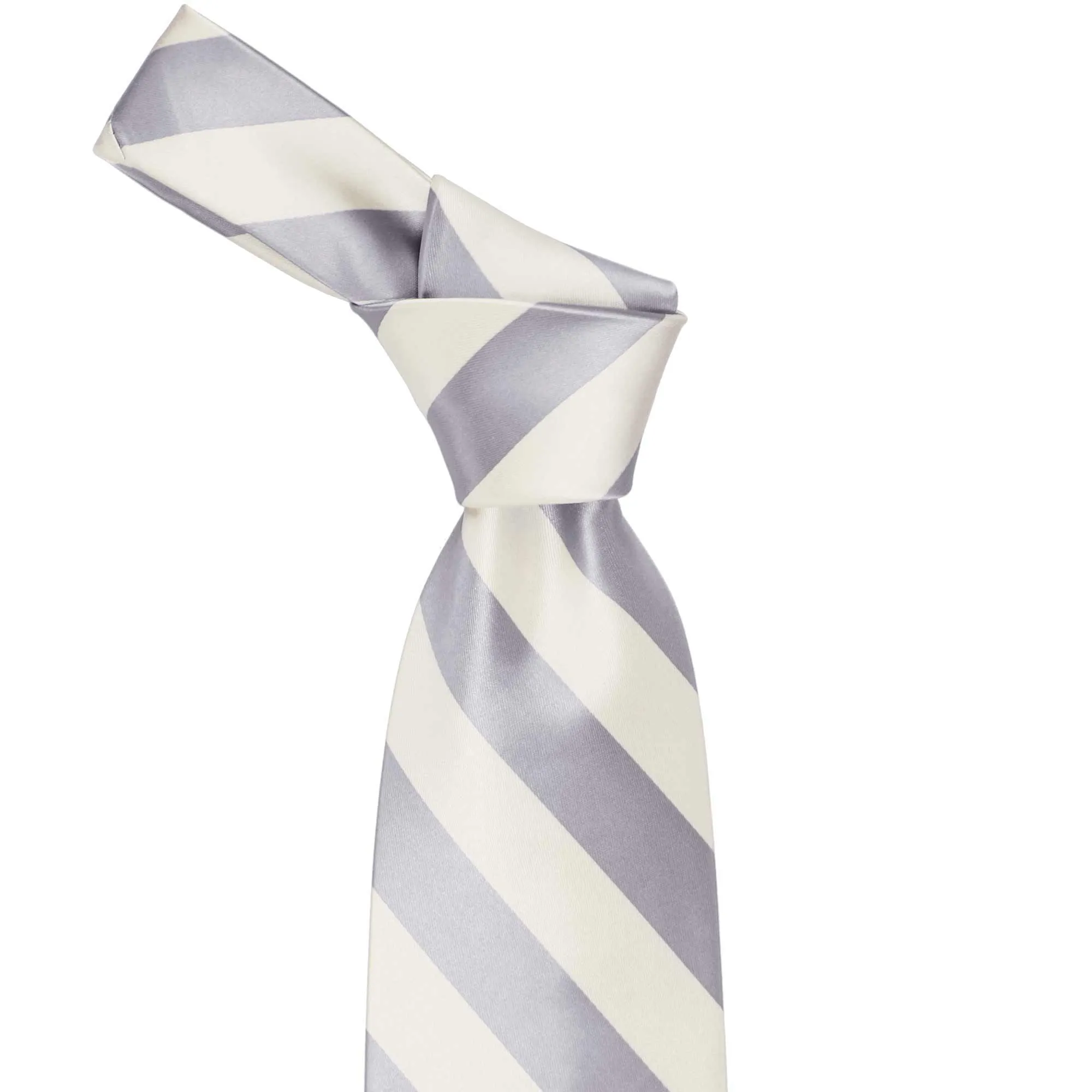 Silver and Ivory Striped Tie sold by TieMart product image thumbnail 2