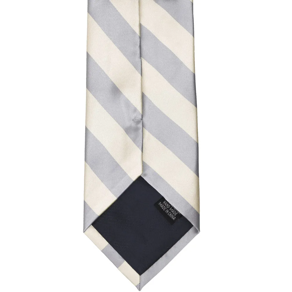 Silver and Ivory Striped Tie sold by TieMart product image thumbnail 5